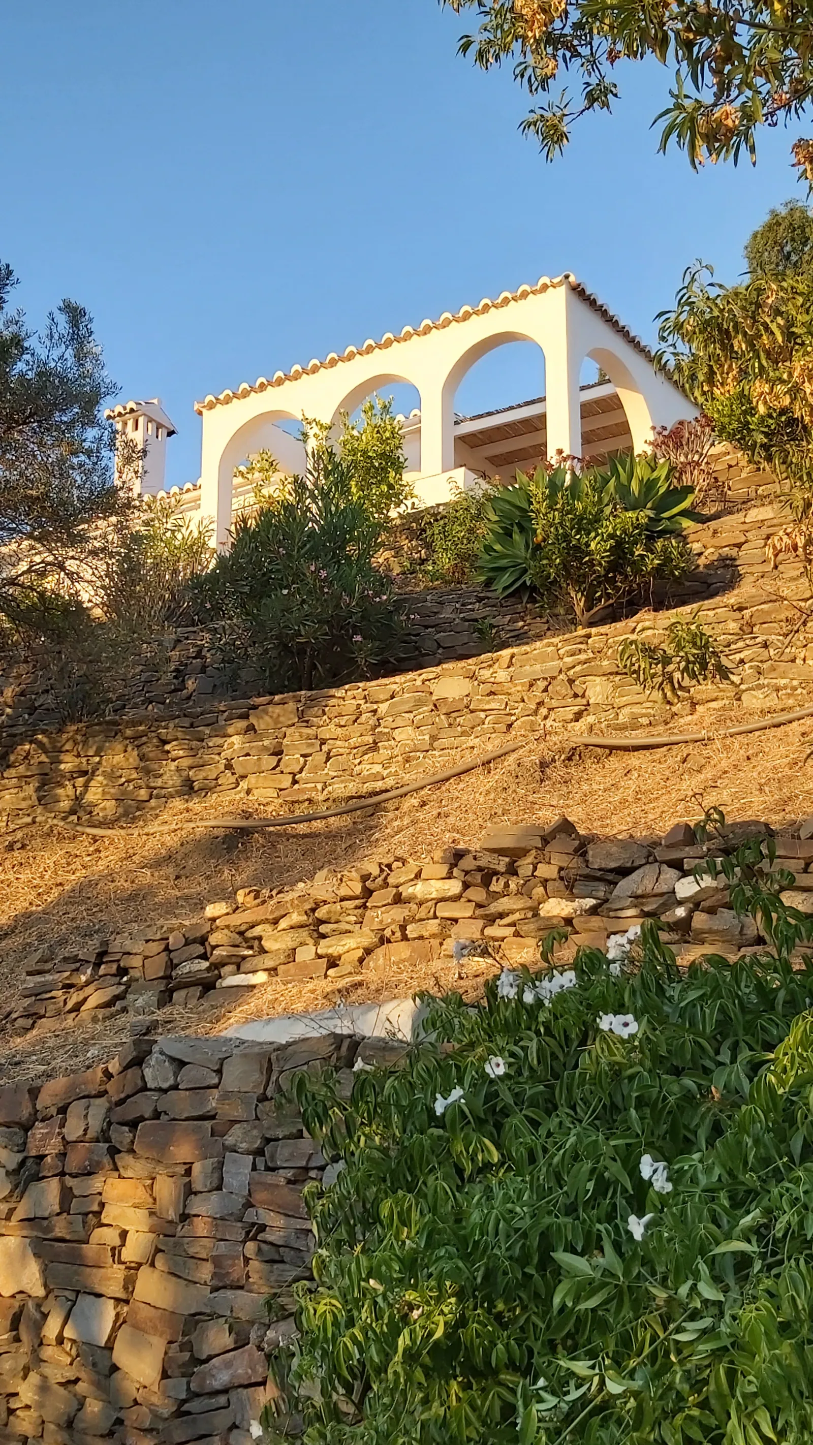Casa Canto de Pajaros at dusk among the cultivated hills near Sayalonga