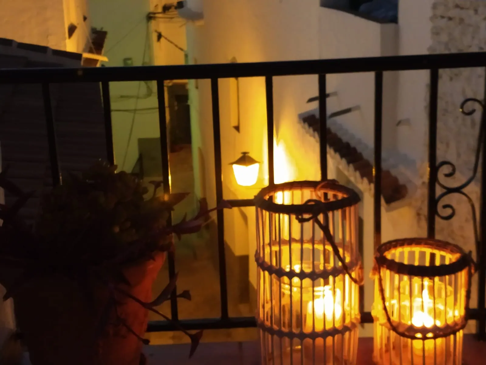 Lanterns on the terrace in the evening